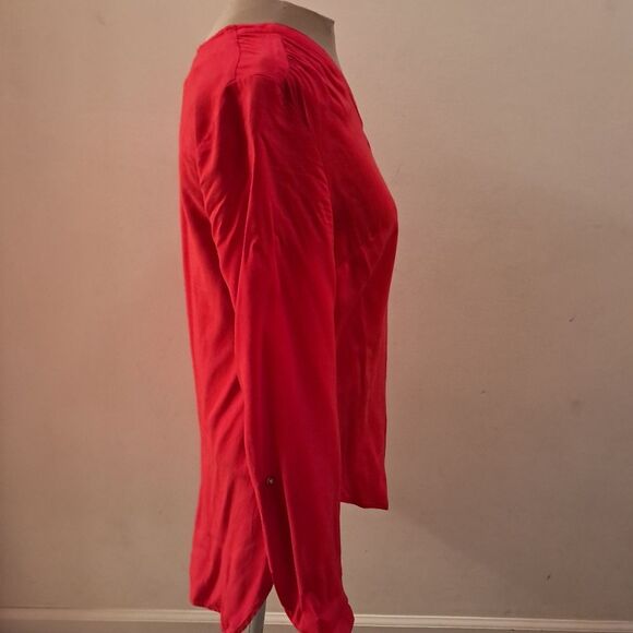*Final Price* Cotton Express blouse women's medium M red office career formal - Picture 4 of 10